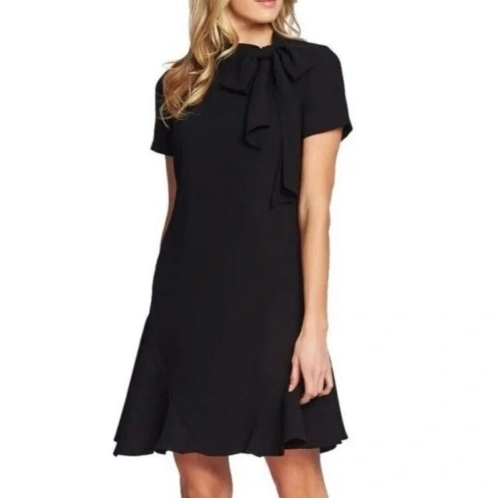 NWOT Böhme Elegant Bow Accent Collar Tie Black Mini Dress Women's Medium